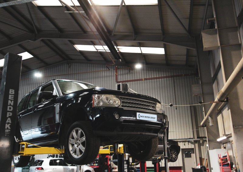 Land Rover Discovery on a ramp at Dack Motor Group