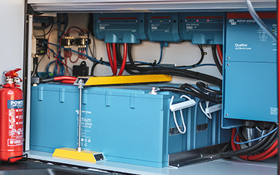 Image of Victron batteries inside a food and drinks van