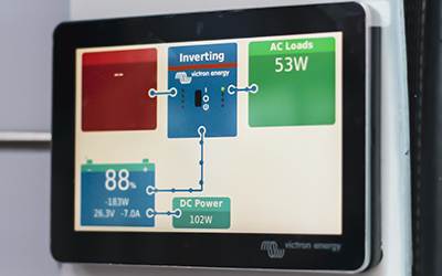 Battery and energy monitor inside a van