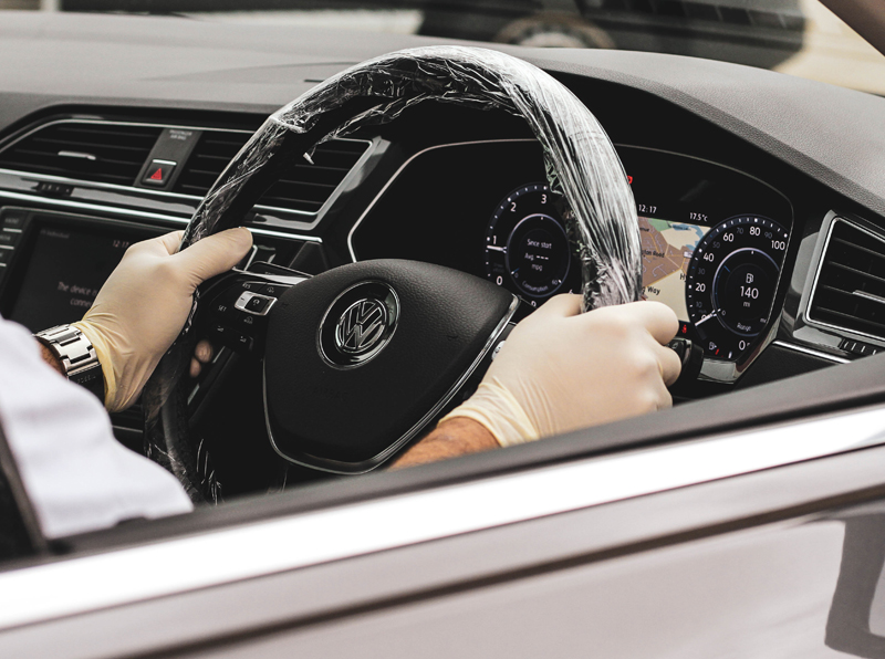 Volkswage Steering Wheel Taken From Outside The Car Window